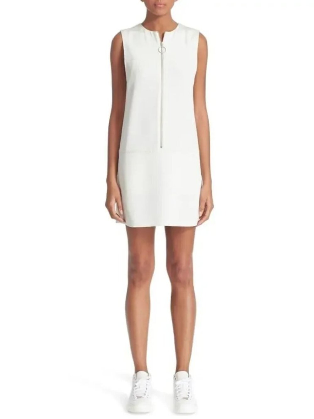 T Alexander Wang Ivory Front Zipper Stretch Faille Shift Dress 0
